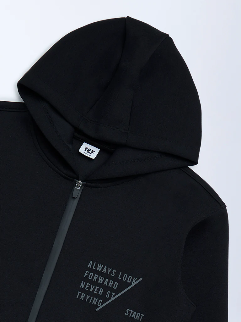 Y&F Kids Boys Black Typographic Jacket - Image 3
