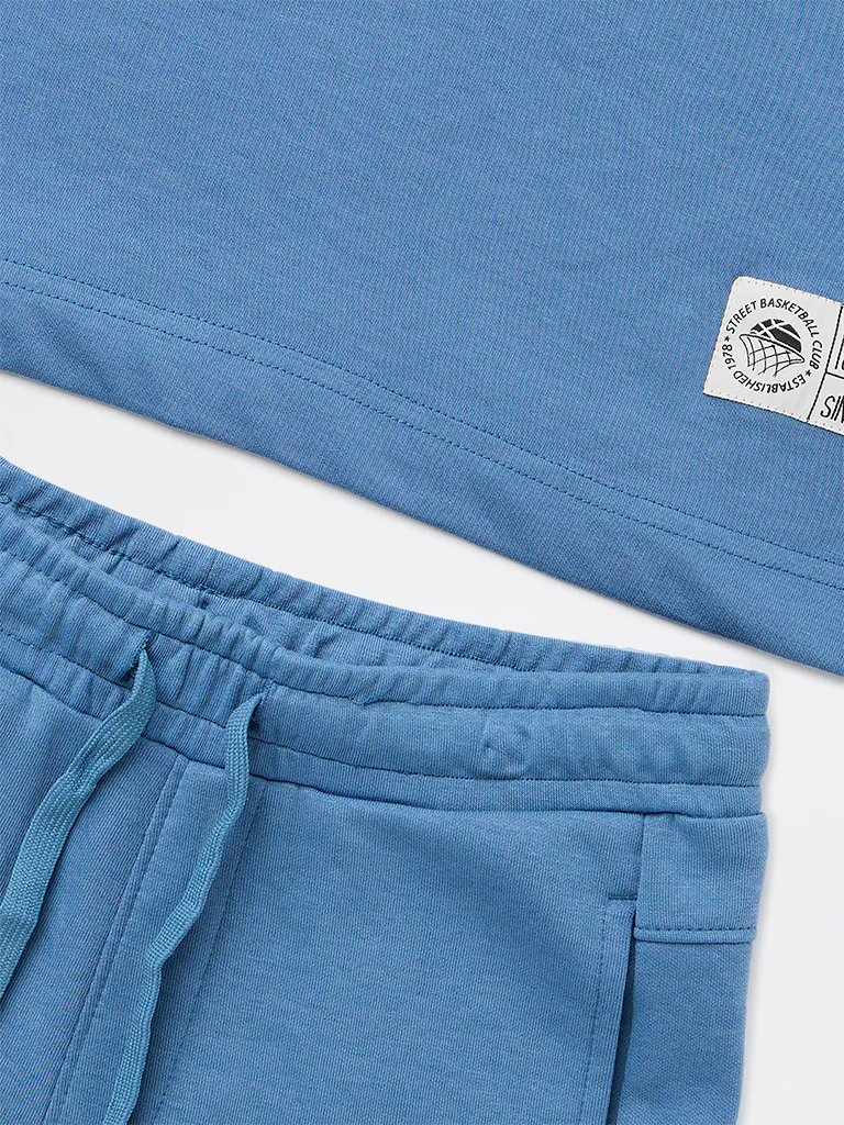 Y&F Kids Boys Blue Cotton-Blend T-Shirt and Shorts Set - Image 3