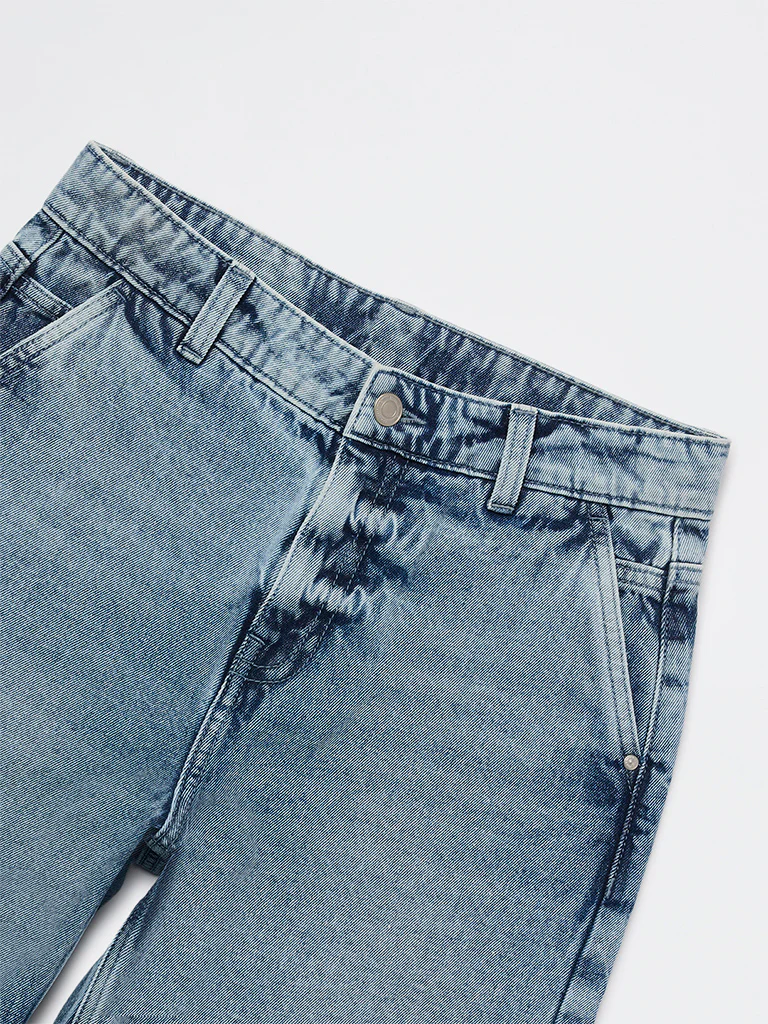Y&F Kids Boys Blue Faded Mid-Rise Denim Shorts - Image 4