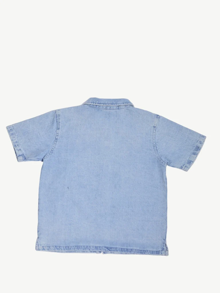 Y&F Kids Boys Blue Graphic Print Zip-Up Denim Shirt - Image 4
