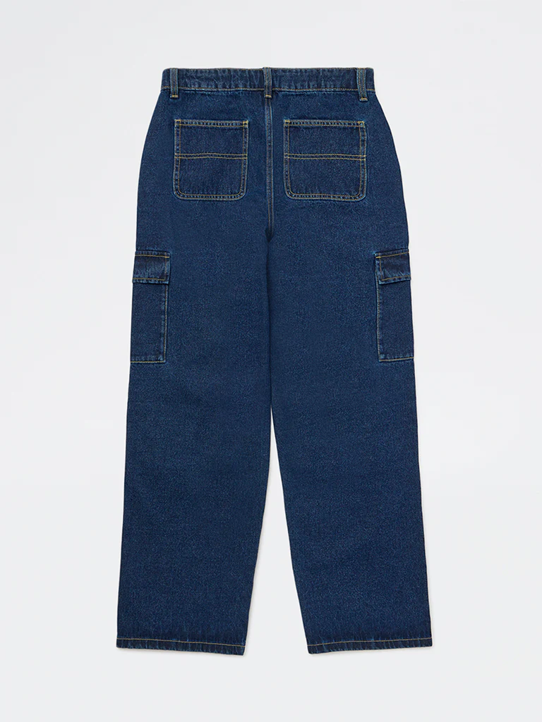 Y&F Kids Boys Blue Mid-Wash Relaxed-Fit Mid-Rise Cotton Jeans - Image 3