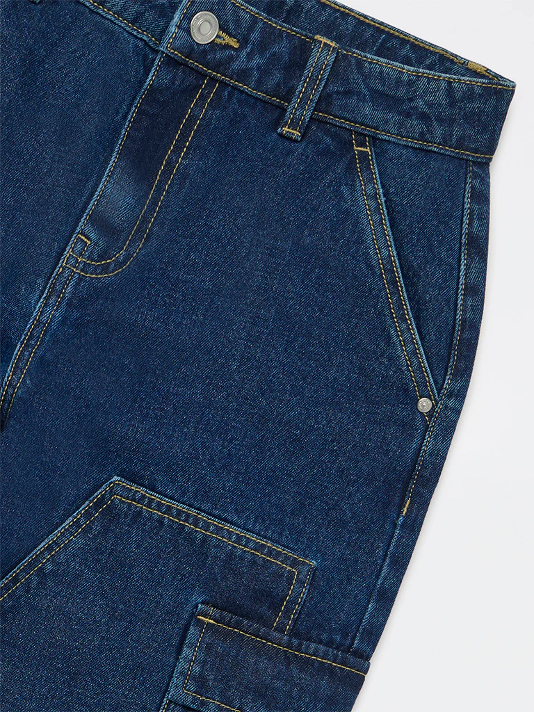 Y&F Kids Boys Blue Mid-Wash Relaxed-Fit Mid-Rise Cotton Jeans - Image 4