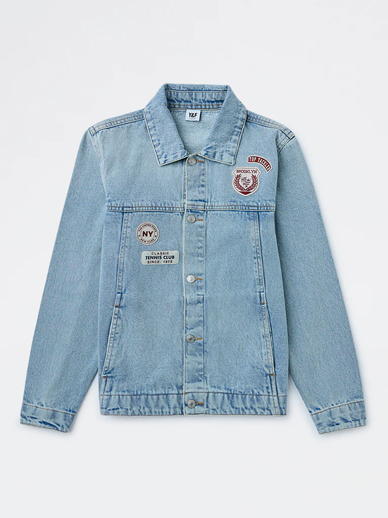 Y&F Kids Boys Blue Patch Detail Denim Jacket