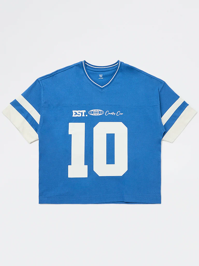 Y&F Kids Boys Blue Printed Cotton T-Shirt