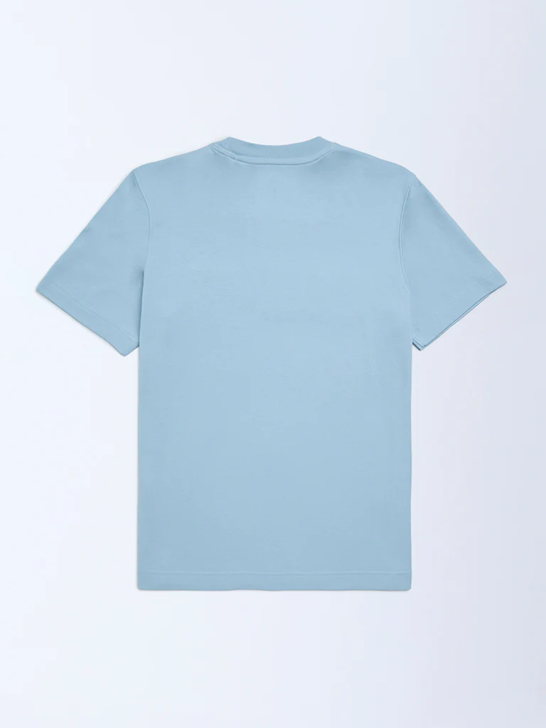 Y&F Kids Boys Blue Text Embossed Cotton T-Shirt - Image 2