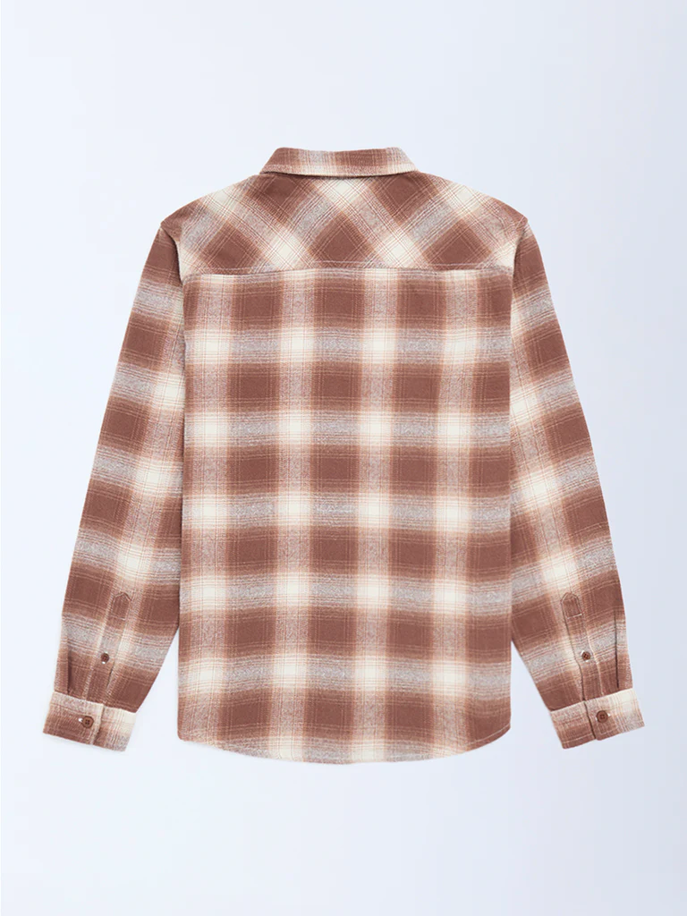 Y&F Kids Boys Brown Checkered Cotton Shirt - Image 2