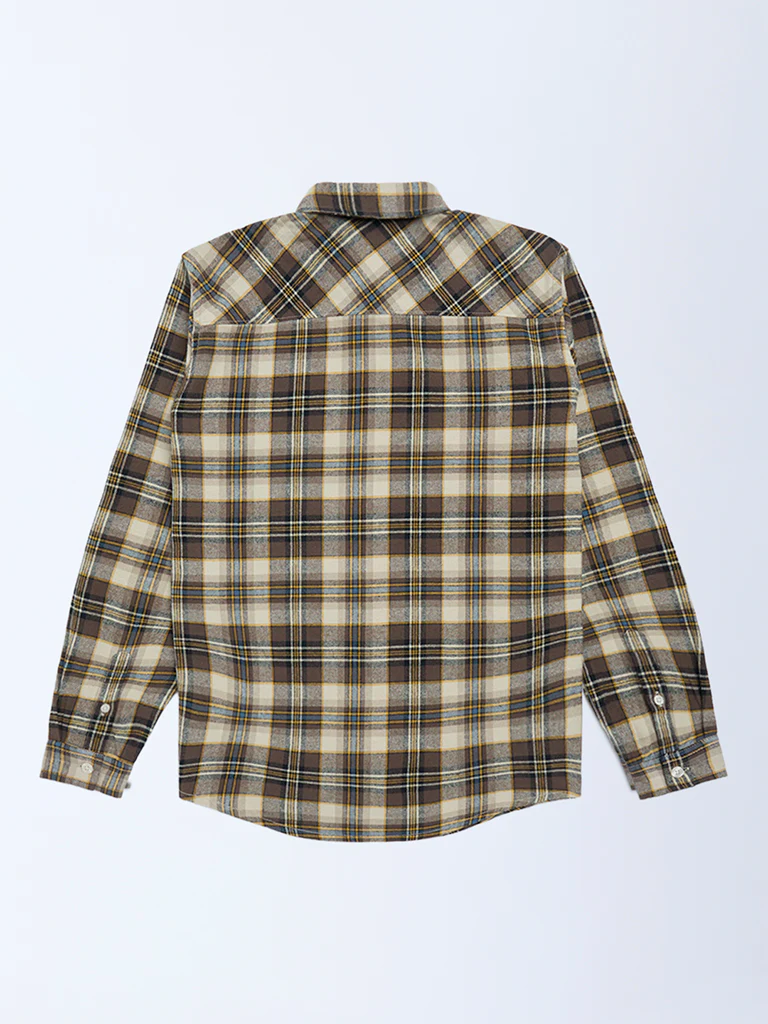 Y&F Kids Boys Brown Checkered Cotton Shirt - Image 3