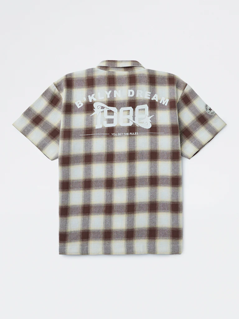 Y&F Kids Boys Brown Checkered Cotton Shirt - Image 2