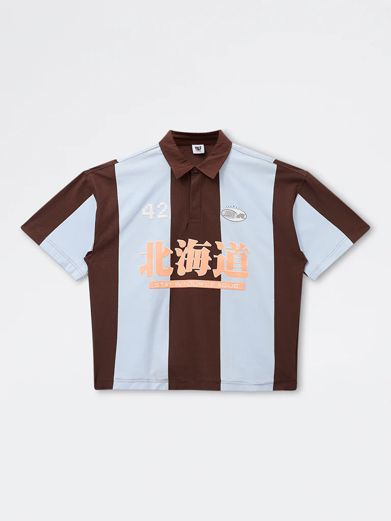 Y&F Kids Boys Brown Colour-Blocked Cotton Polo T-Shirt - Image 3