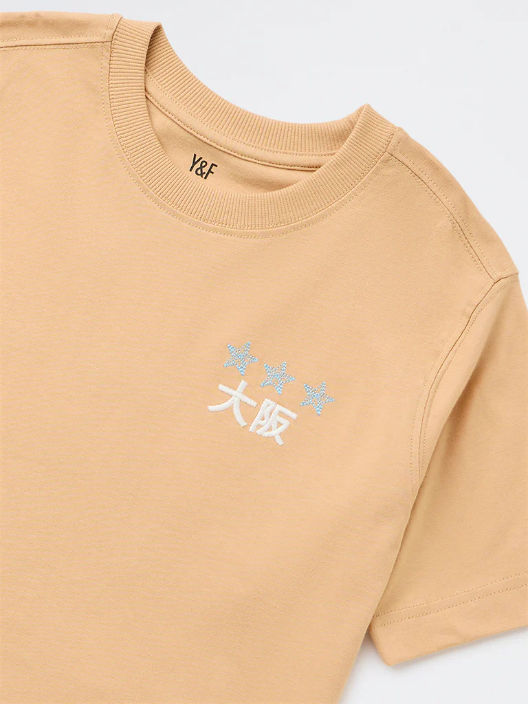 Y&F Kids Boys Brown Graphic Printed Cotton T-Shirt - Image 3