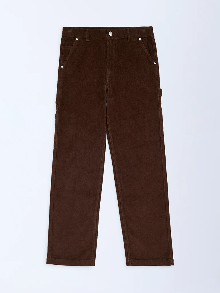 Y&F Kids Boys Brown Mid-Rise Corduroy Trousers