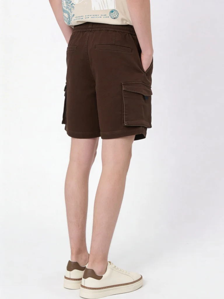 Y&F Kids Boys Brown Mid-Rise Cotton-Blend Shorts - Image 2