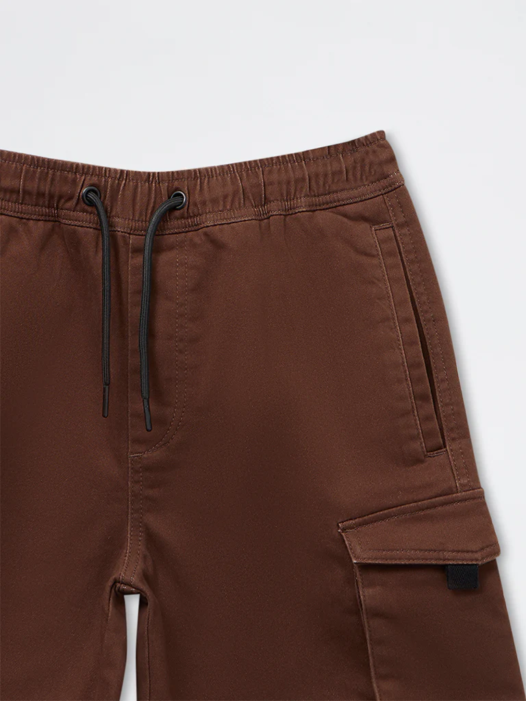 Y&F Kids Boys Brown Mid-Rise Cotton-Blend Shorts - Image 5