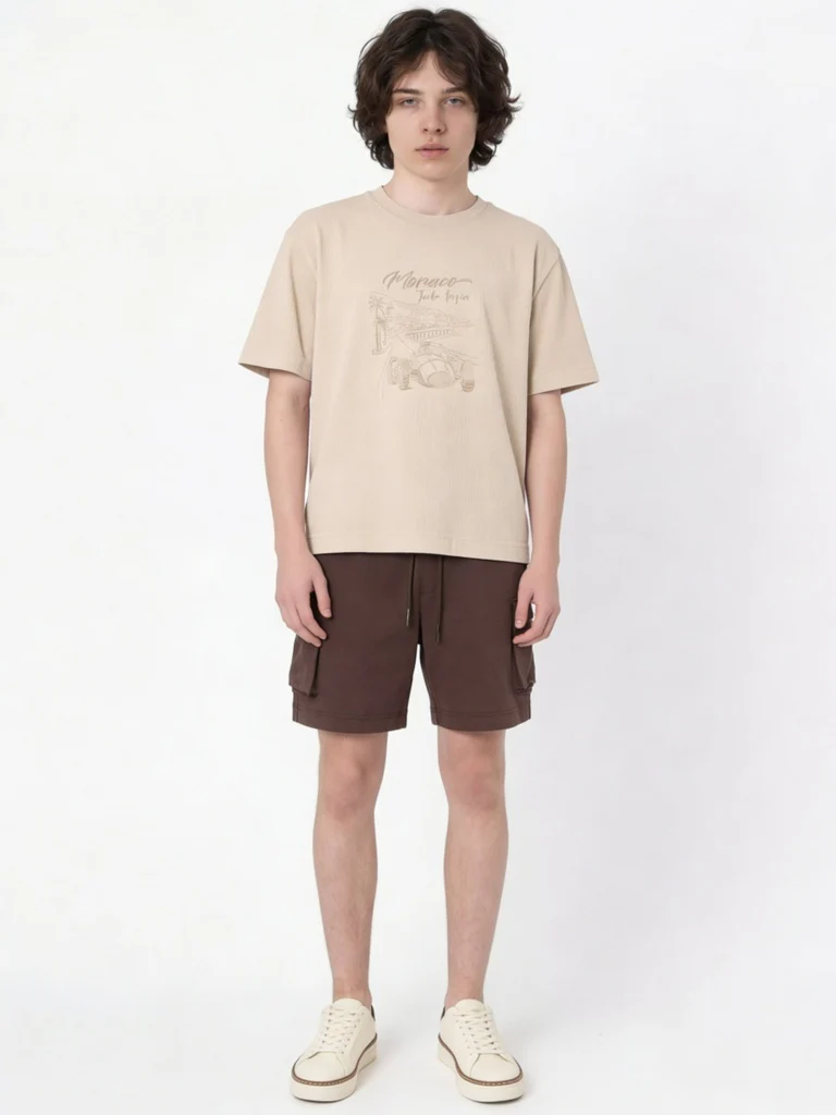 Y&F Kids Boys Brown Mid-Rise Cotton-Blend Shorts