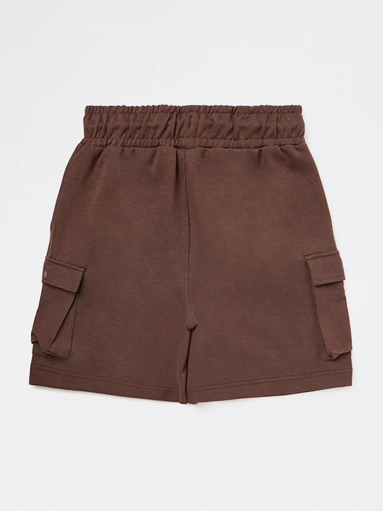 Y&F Kids Boys Brown Mid-Rise Cotton-Blend Shorts - Image 5