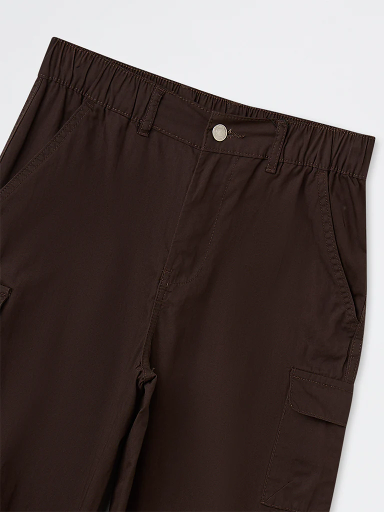 Y&F Kids Boys Brown Mid-Rise Cotton Cargo Pants - Image 3