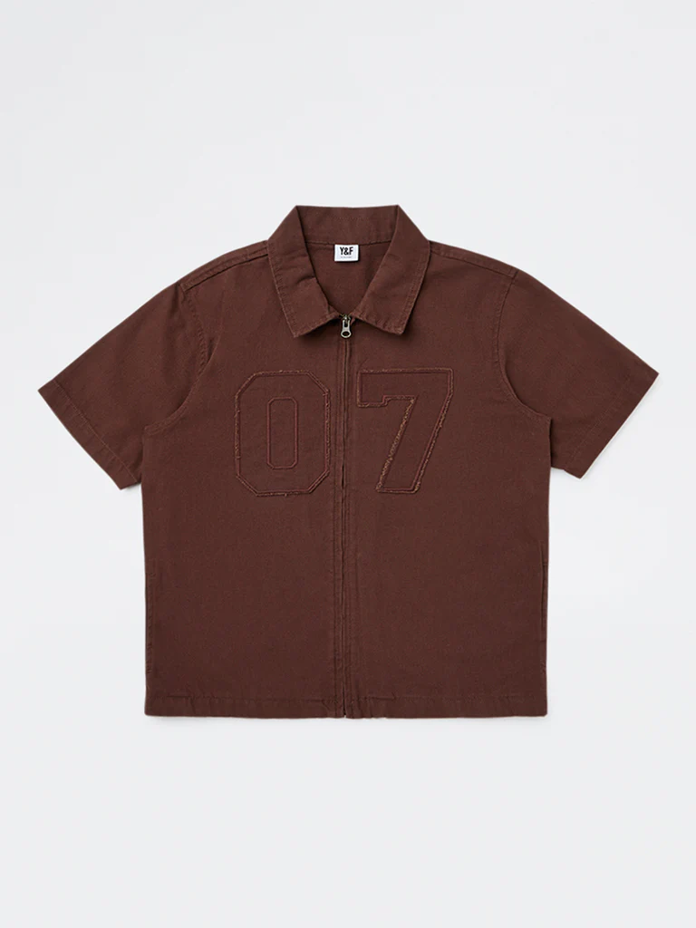 Y&F Kids Boys Brown Numerical Embroidered Cotton Shirt