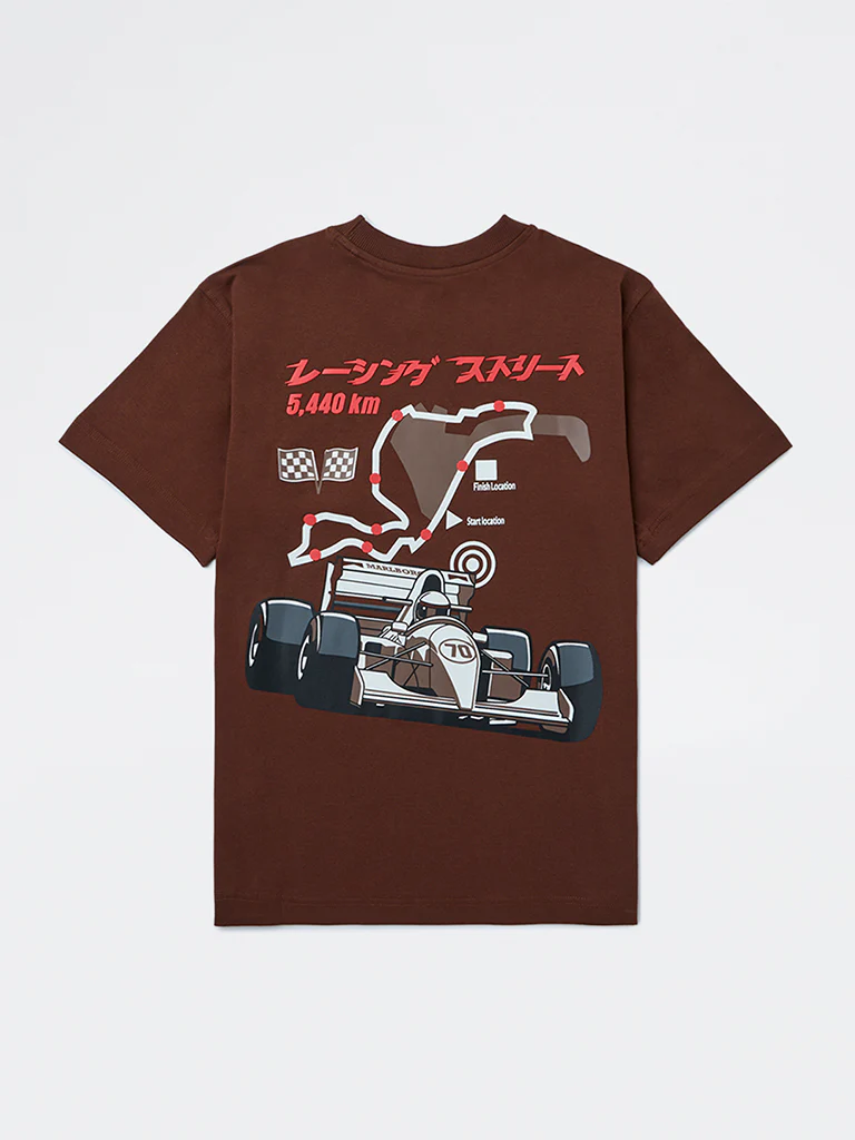 Y&F Kids Boys Brown Race-Inspired Printed Cotton T-Shirt - Image 2