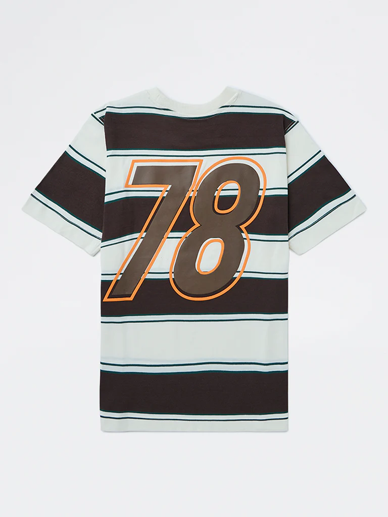 Y&F Kids Boys Brown Striped Cotton T-Shirt - Image 3