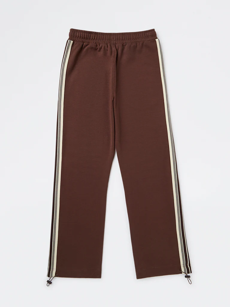 Y&F Kids Boys Brown Striped Mid-Rise Cotton-Blend Track Pants - Image 3