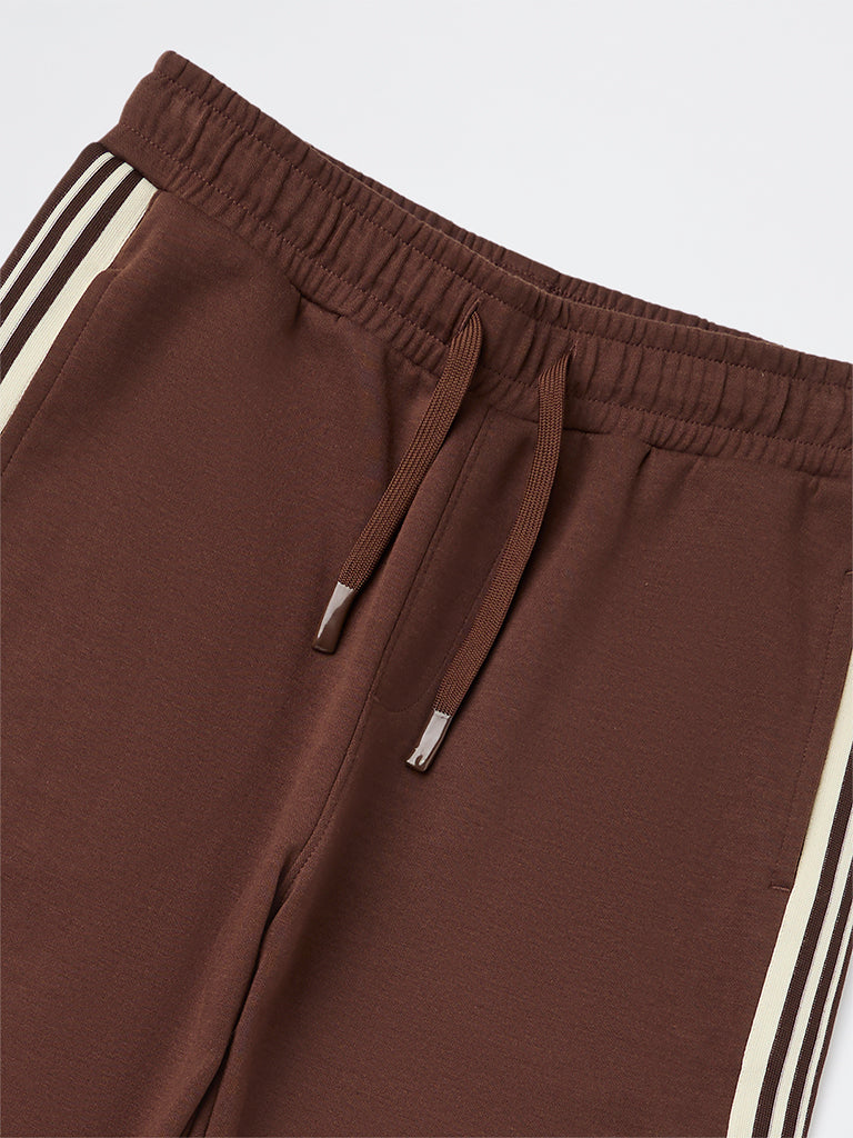 Y&F Kids Boys Brown Striped Mid-Rise Cotton-Blend Track Pants - Image 4