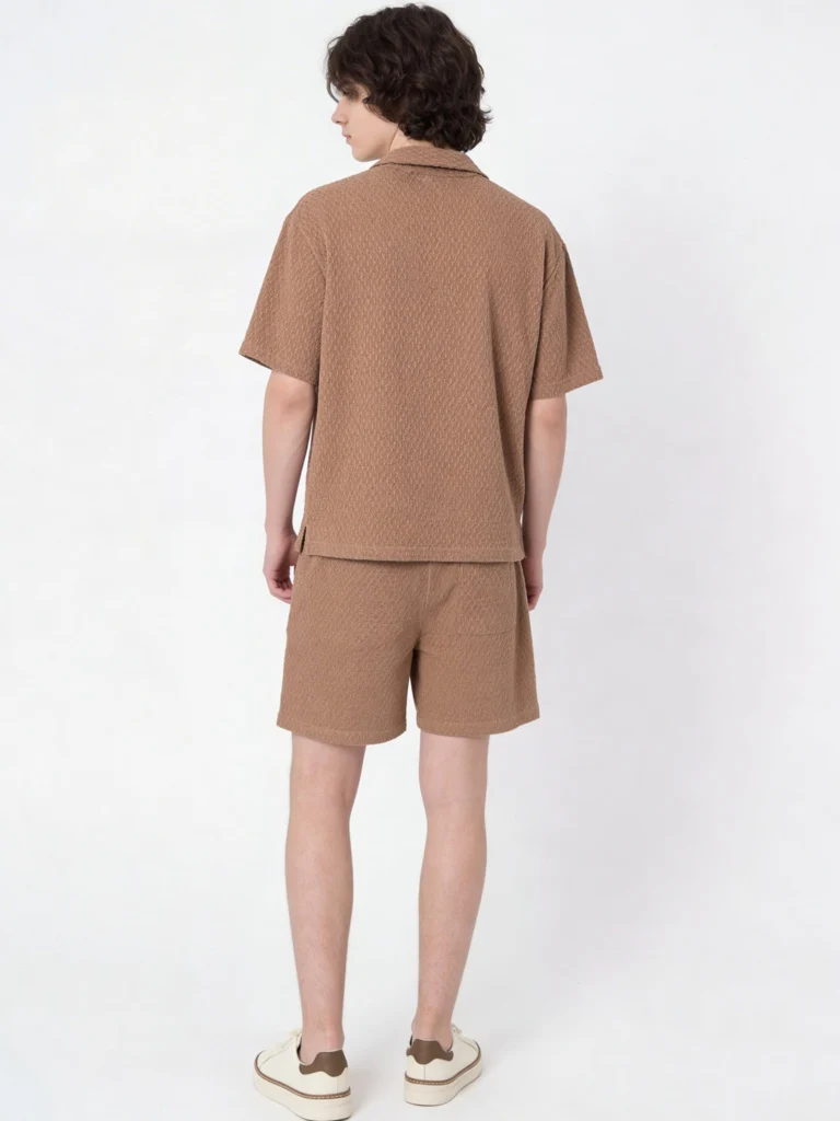 Y&F Kids Boys Brown Textured Cotton-Blend T-Shirt and Shorts Set - Image 2