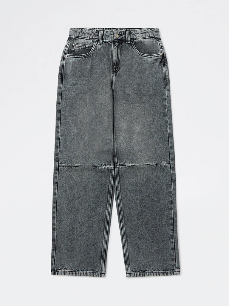 Y&F Kids Boys Charcoal Washed Relaxed-Fit Mid-Rise Jeans
