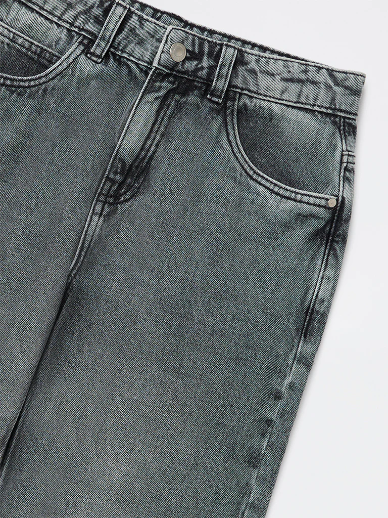 Y&F Kids Boys Charcoal Washed Relaxed-Fit Mid-Rise Jeans - Image 4