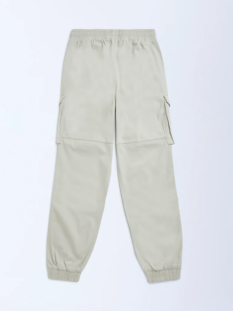 Y&F Kids Boys Cream Mid-Rise Cotton-Blend Joggers - Image 2