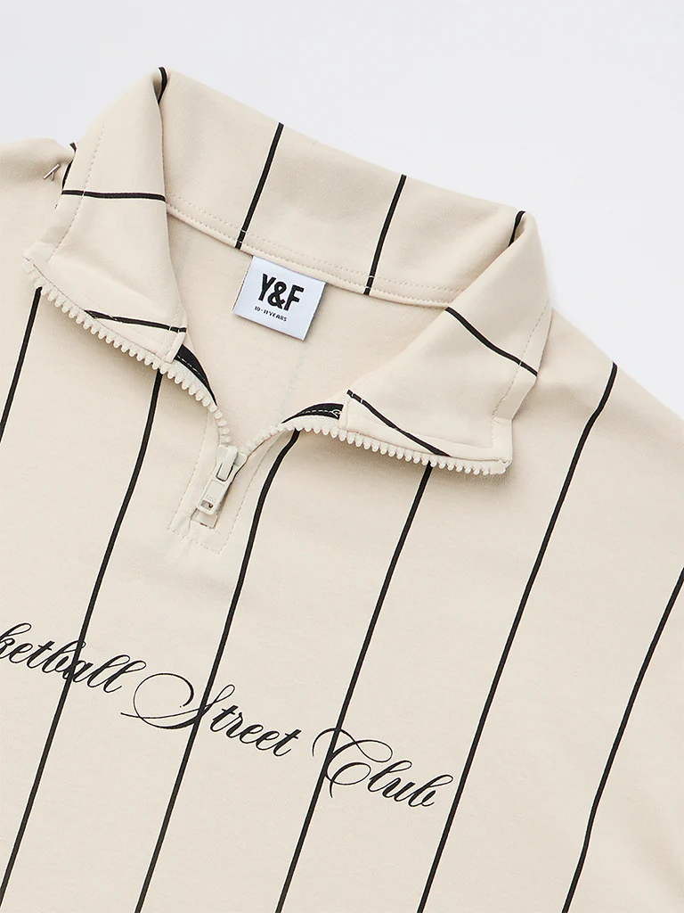 Y&F Kids Boys Cream Printed Cotton T-Shirt - Image 3