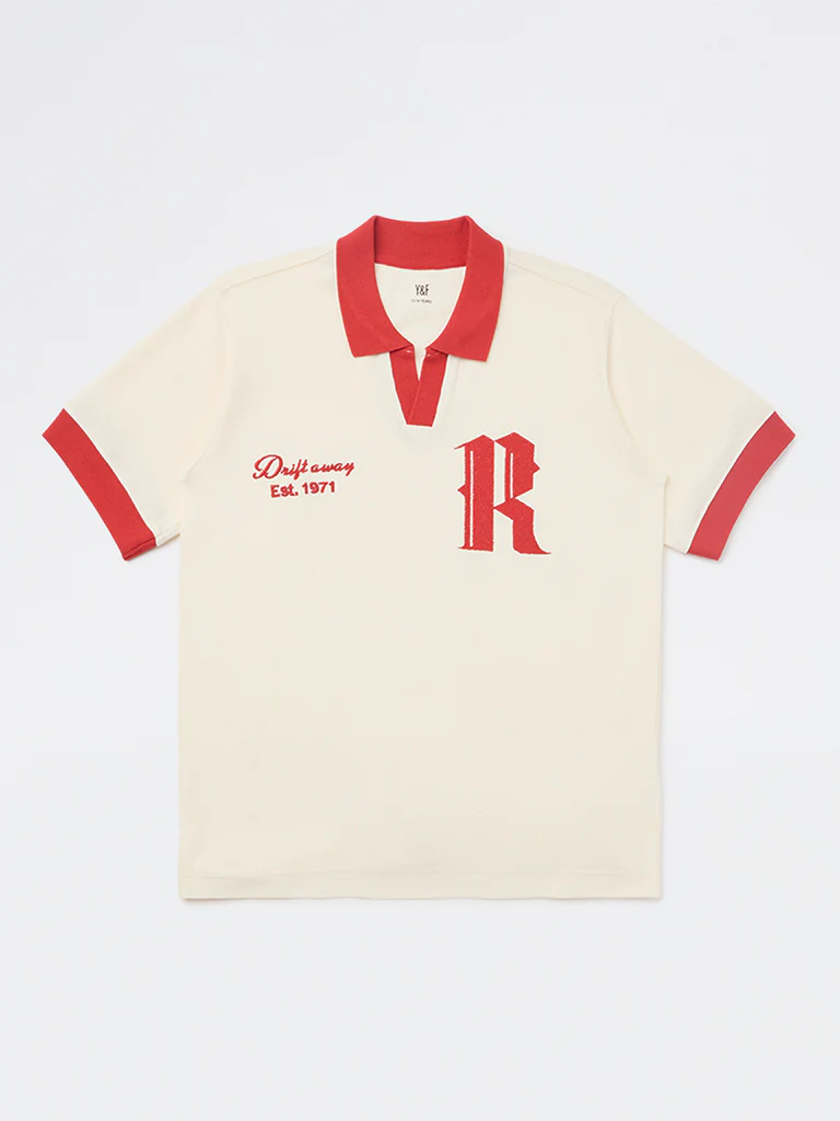 Y&F Kids Boys Cream Text Design Cotton T-Shirt