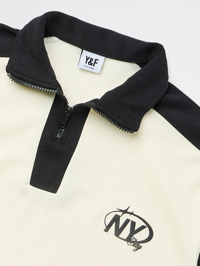 Y&F Kids Boys Cream Text Printed Cotton T-Shirt - Image 3