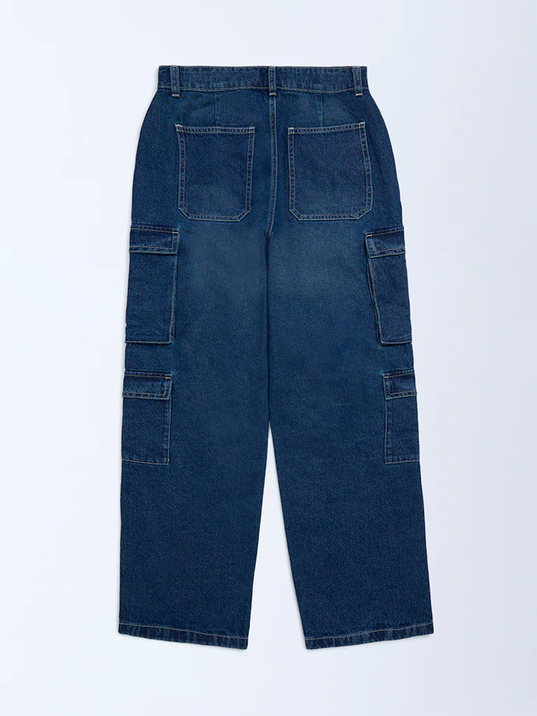 Y&F Kids Boys Dark Blue Cargo-Style Mid-Rise Jeans - Image 2