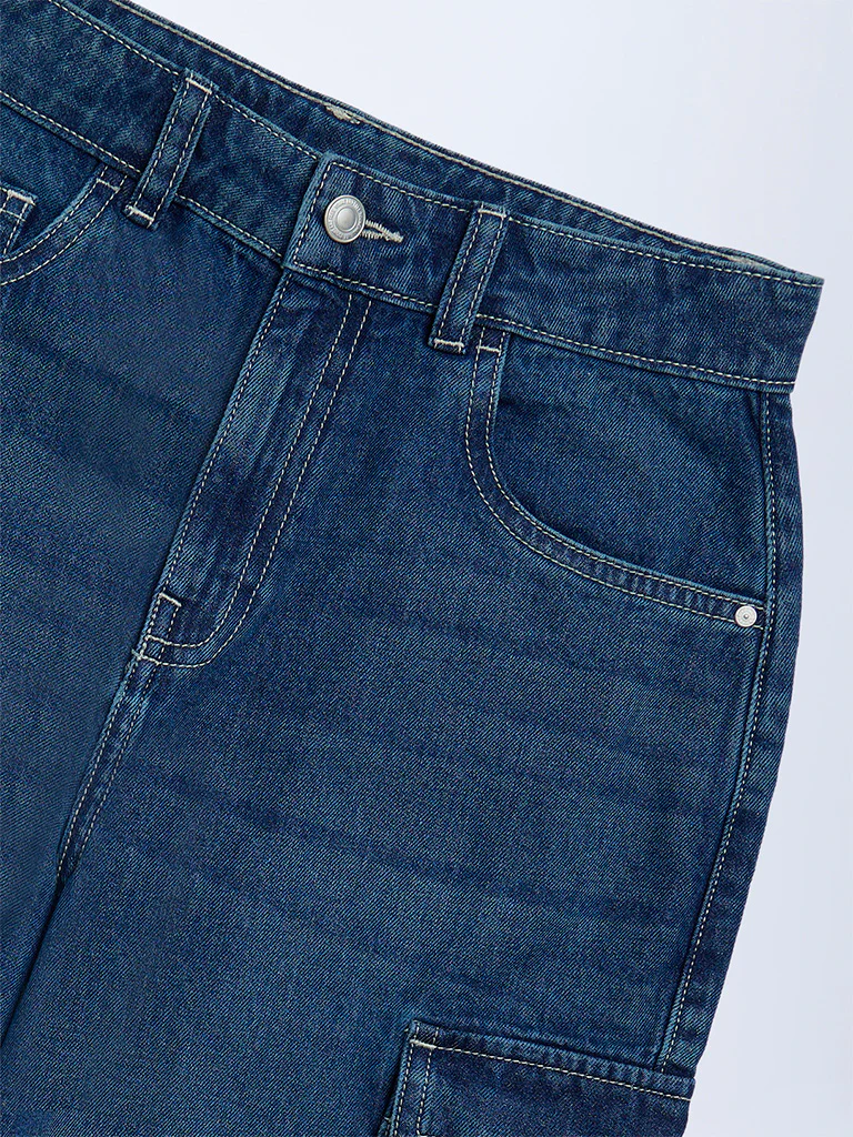 Y&F Kids Boys Dark Blue Cargo-Style Mid-Rise Jeans - Image 3