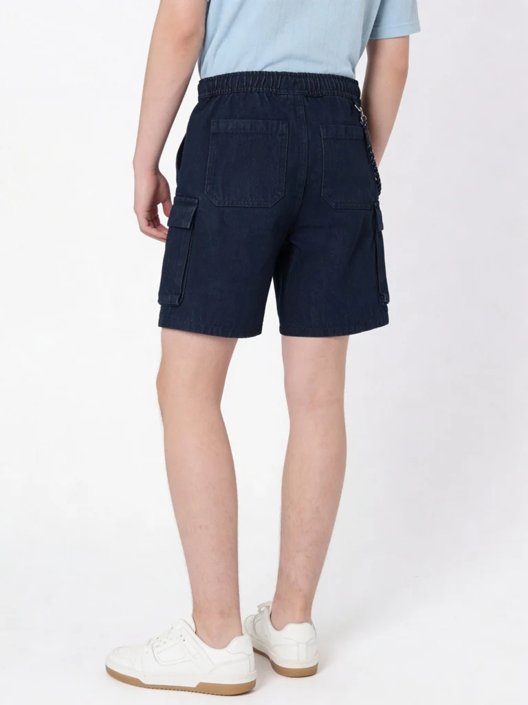 Y&F Kids Boys Dark Blue Mid-Rise Denim Chain-detailed Shorts - Image 2