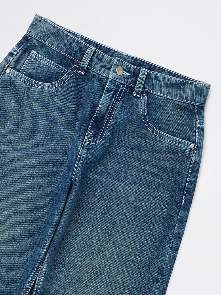 Y&F Kids Boys Dark Blue Relaxed-Fit Mid-Rise Jeans - Image 4