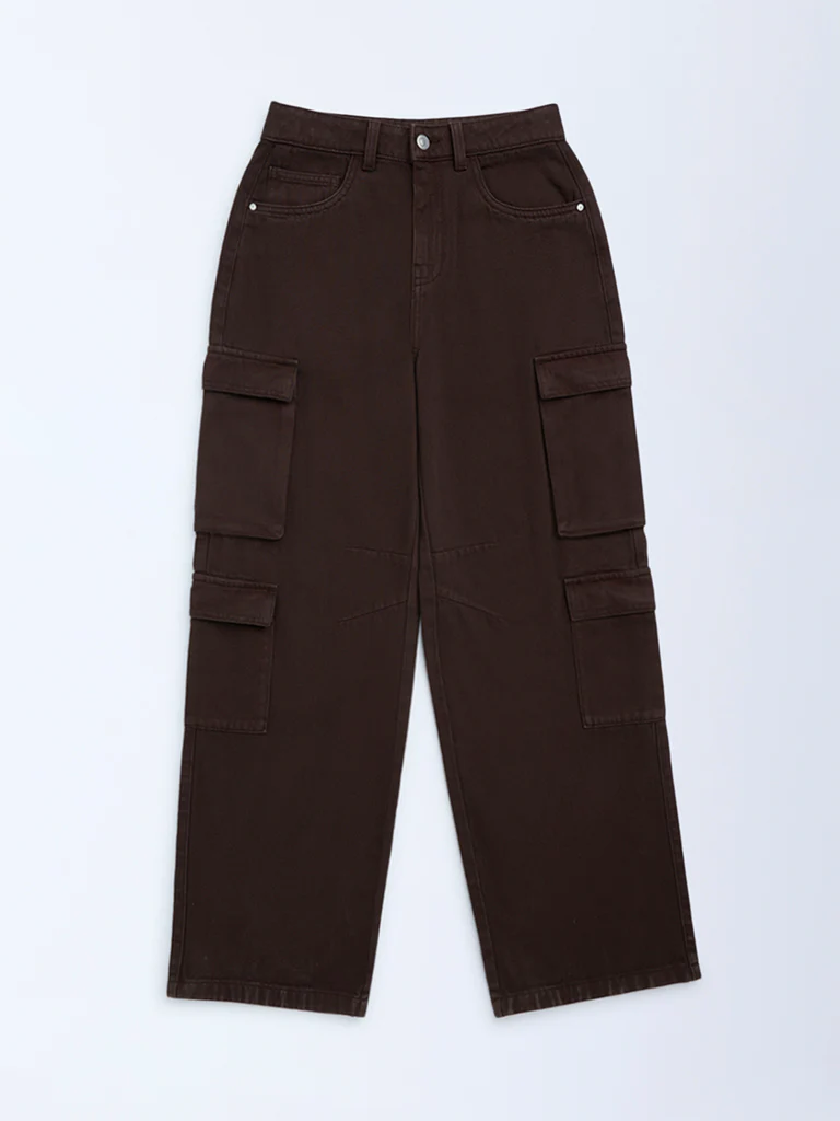 Y&F Kids Boys Dark Brown Mid-Rise Cargo Jeans