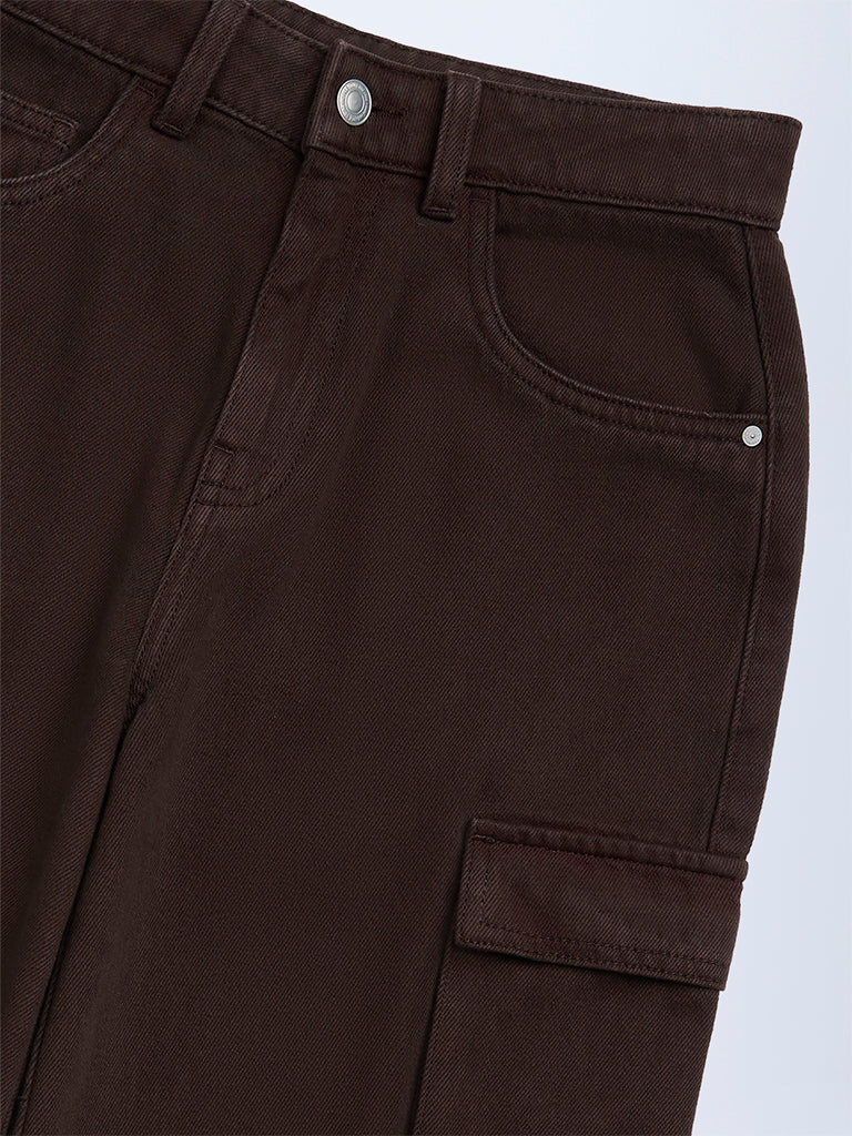 Y&F Kids Boys Dark Brown Mid-Rise Cargo Jeans - Image 3