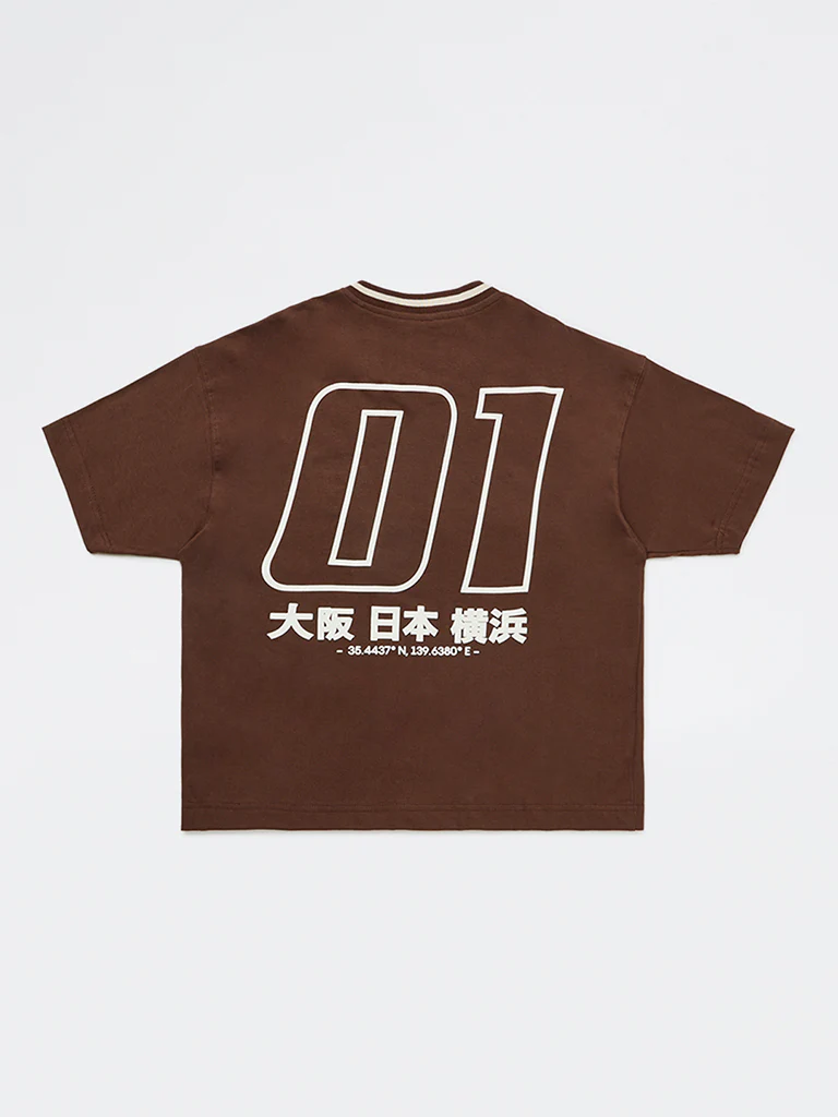 Y&F Kids Boys Dark Brown Printed Cotton T-Shirt - Image 4