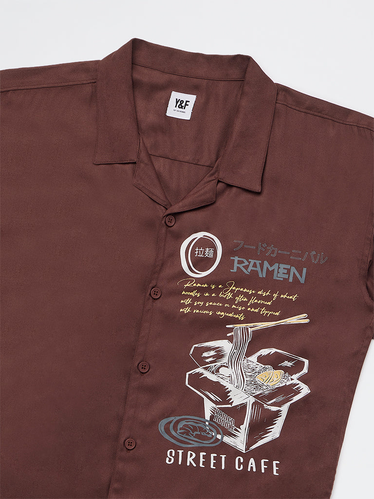 Y&F Kids Boys Dark Brown Printed Shirt - Image 3