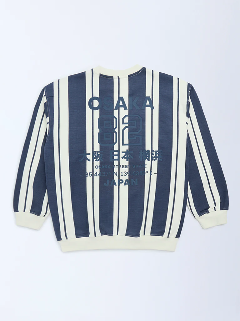 Y&F Kids Boys Dusty Blue Striped Cotton-Blend Sweatshirt - Image 2