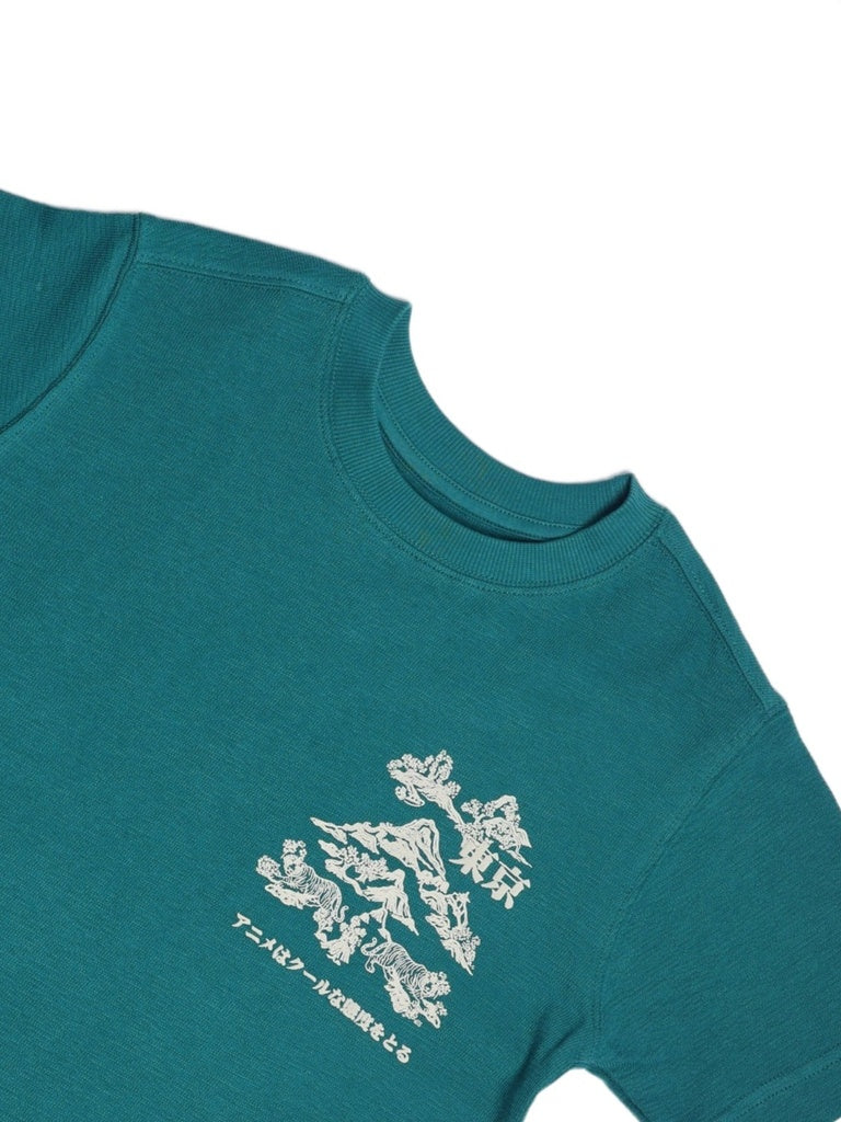 Y&F Kids Boys Green Printed Cotton T-Shirt - Image 5