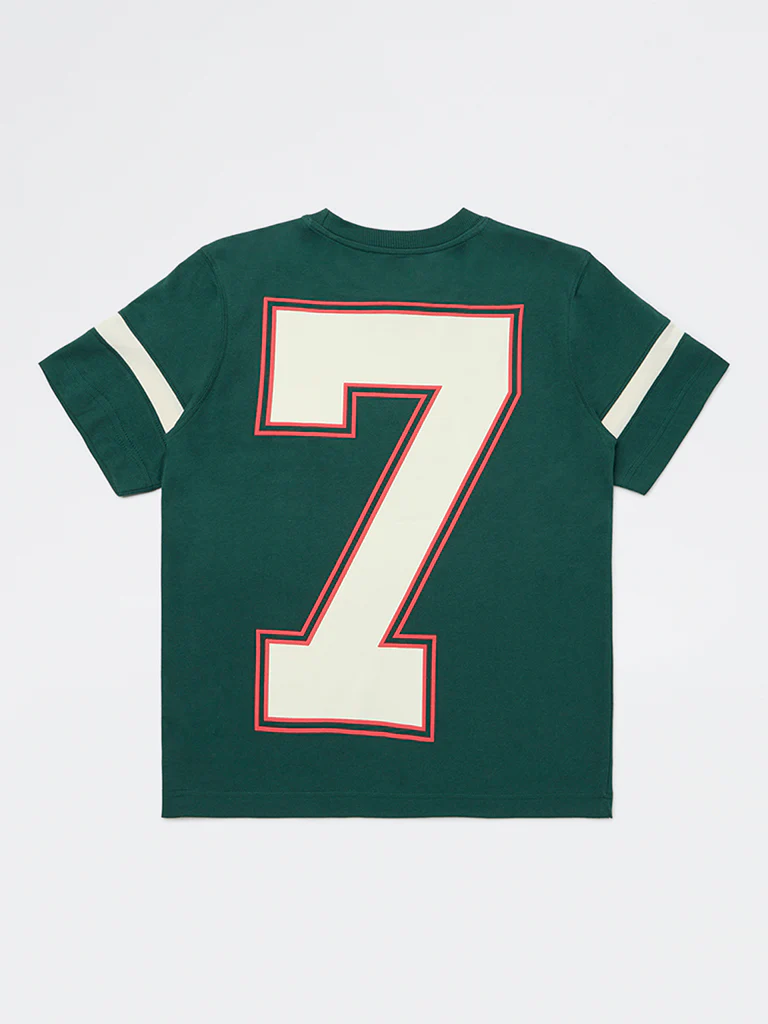 Y&F Kids Boys Green Text Pattern Cotton T-Shirt - Image 2