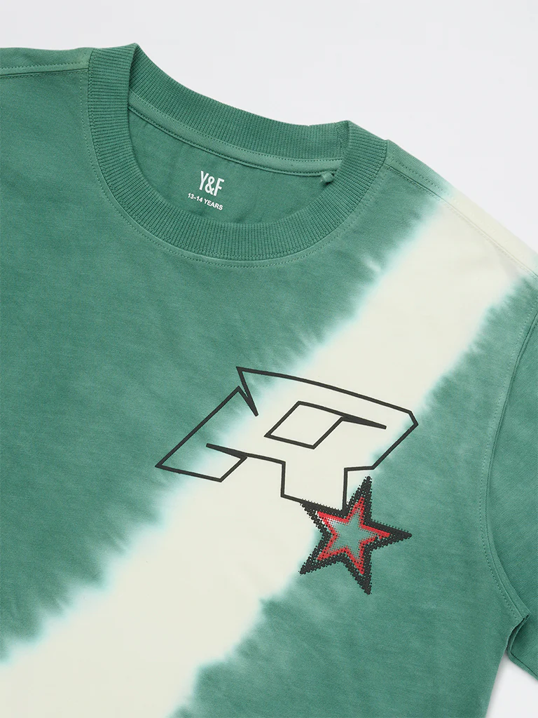 Y&F Kids Boys Green Tie-Dye Cotton T-Shirt - Image 3