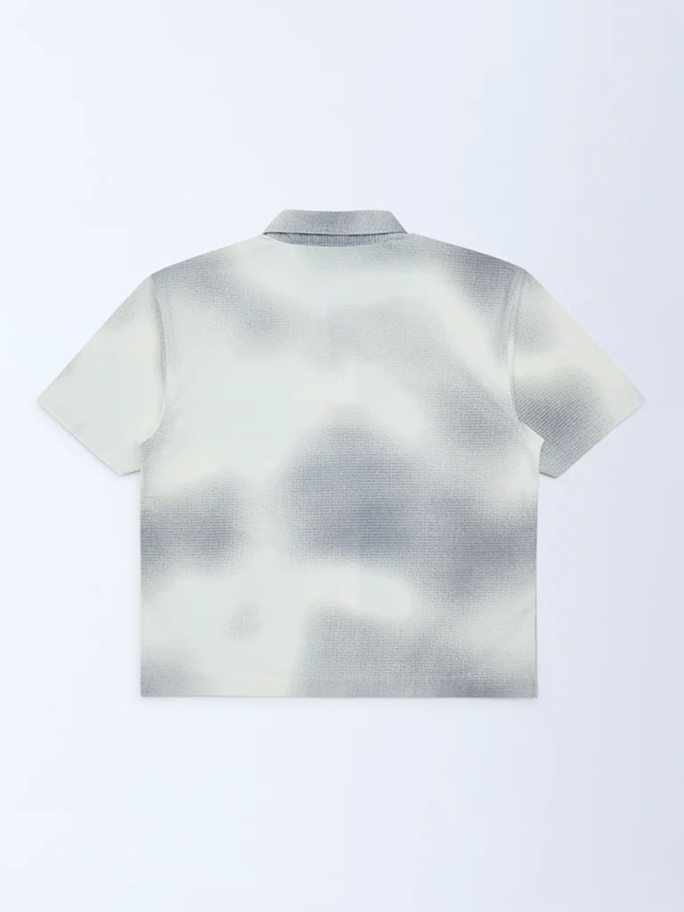 Y&F Kids Boys Grey Printed Resort-Fit Cotton Shirt - Image 2