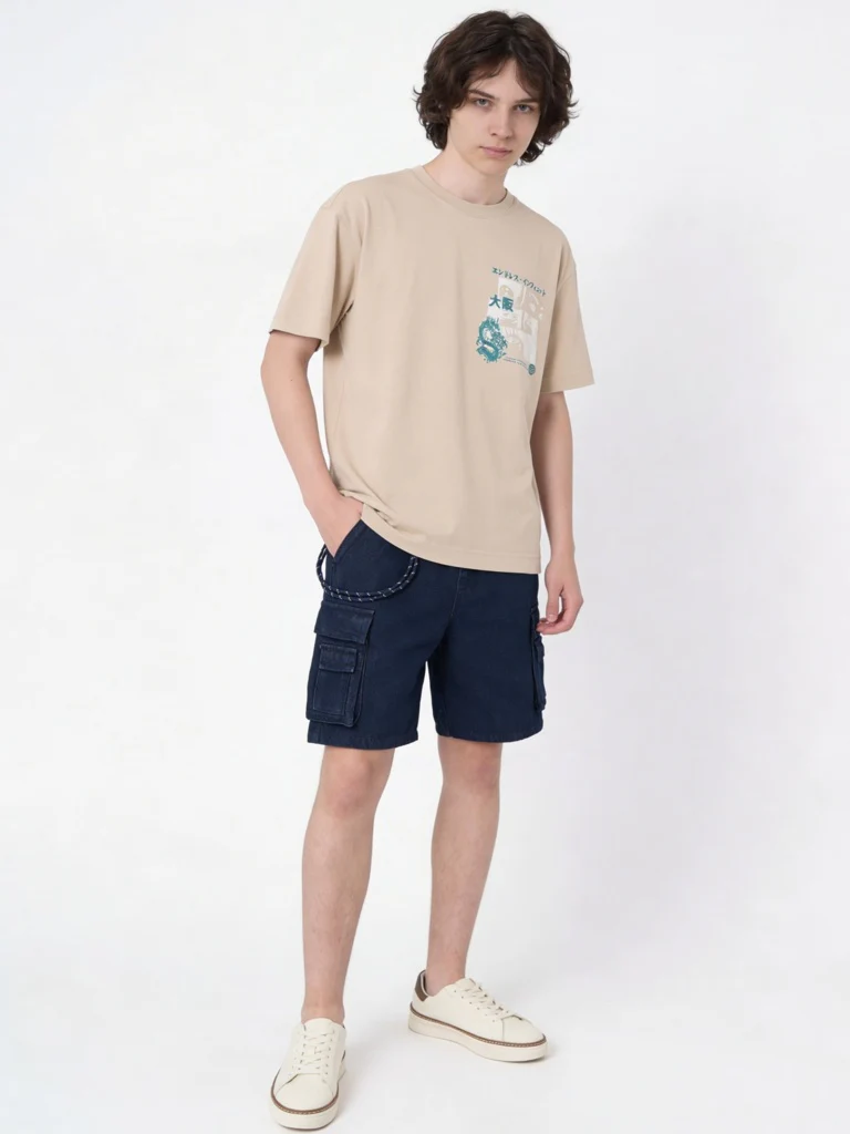 Y&F Kids Boys Light Beige Graphic Printed Cotton T-Shirt