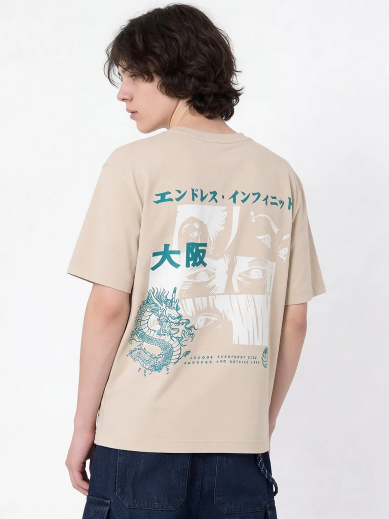 Y&F Kids Boys Light Beige Graphic Printed Cotton T-Shirt - Image 2