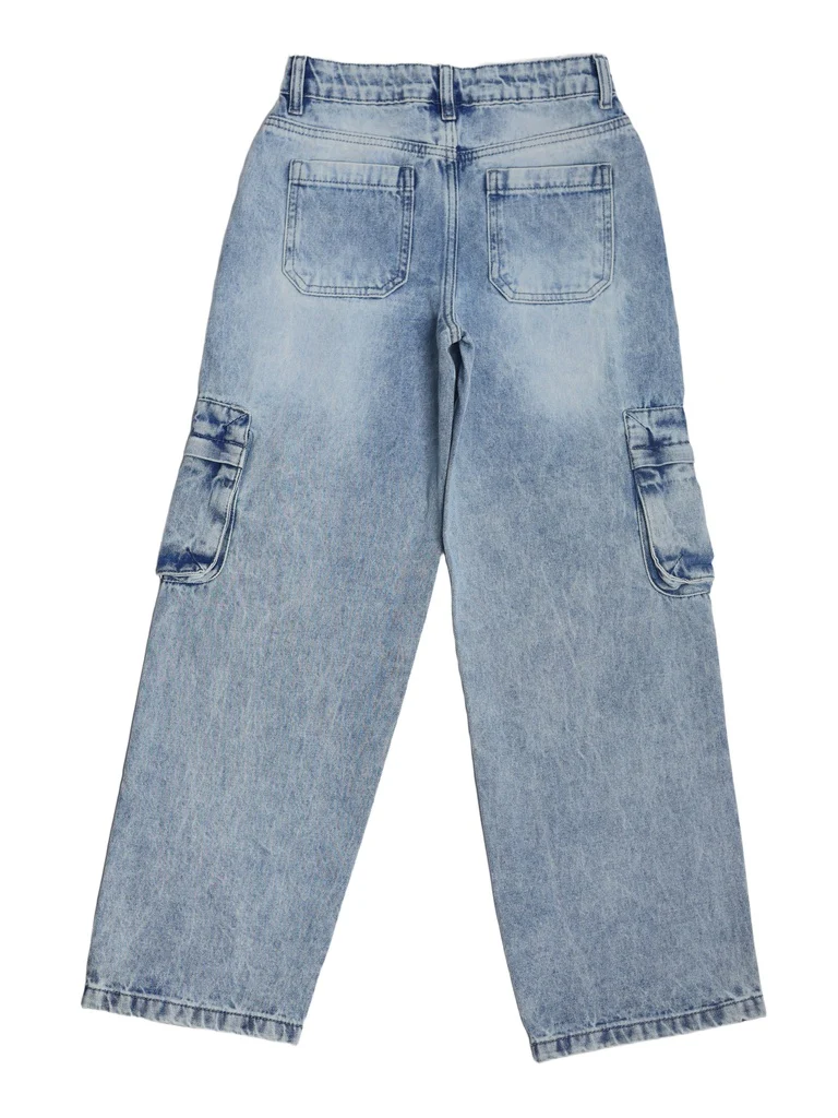 Y&F Kids Boys Light Blue Cargo Pocket Skater-Fit Jeans - Image 4