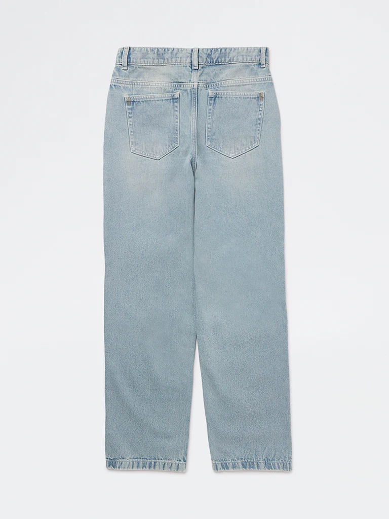 Y&F Kids Boys Light Blue Faded Mid-Rise Jeans - Image 4