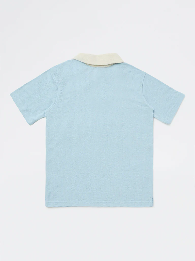 Y&F Kids Boys Light Blue Text-Printed Cotton-Blend T-Shirt - Image 4